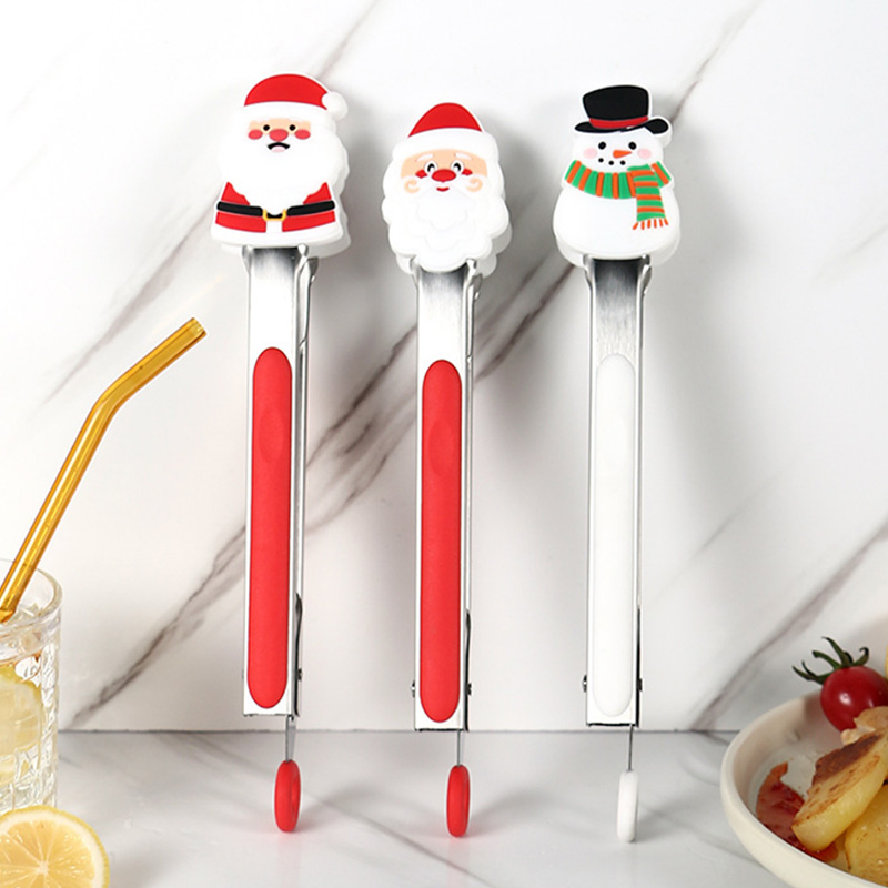 Hot Kitchen Utensil Christmas Items Food Clip Snowman Christmas Tree Silicone Food Tong